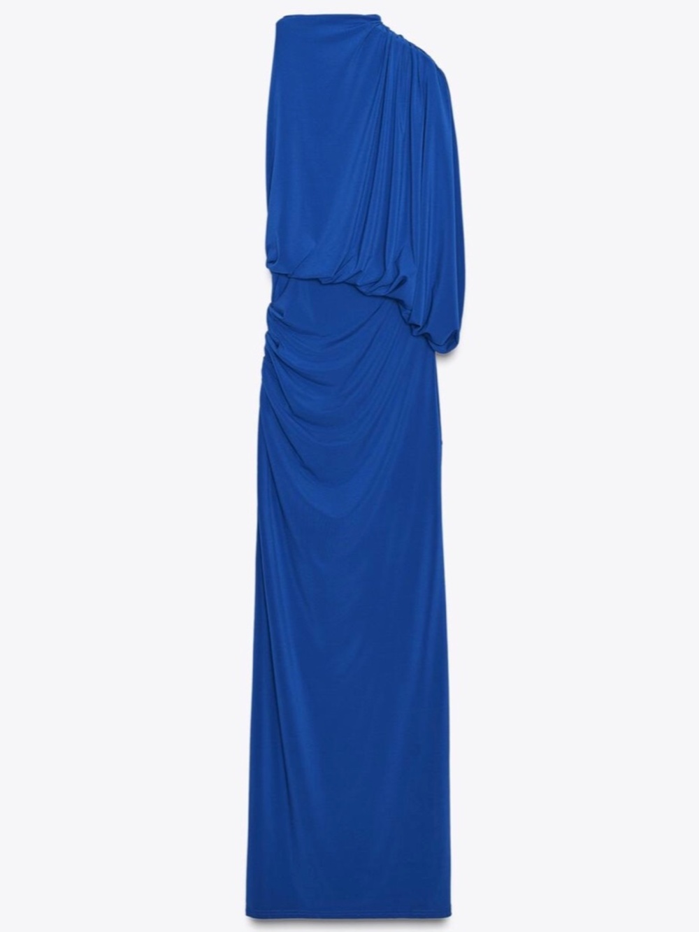 Zara Asymmetrical Cape Sleeve High Neck Bare Shoulder Ruched Detail Maxi Dress - Picture 8 of 15